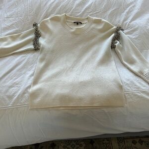 Kobi Halperin Crème Sweater with jeweled shoulders
